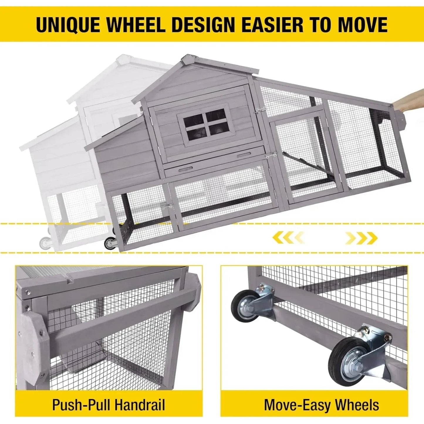 Large Outdoor Wooden Chicken Coop with Wheels