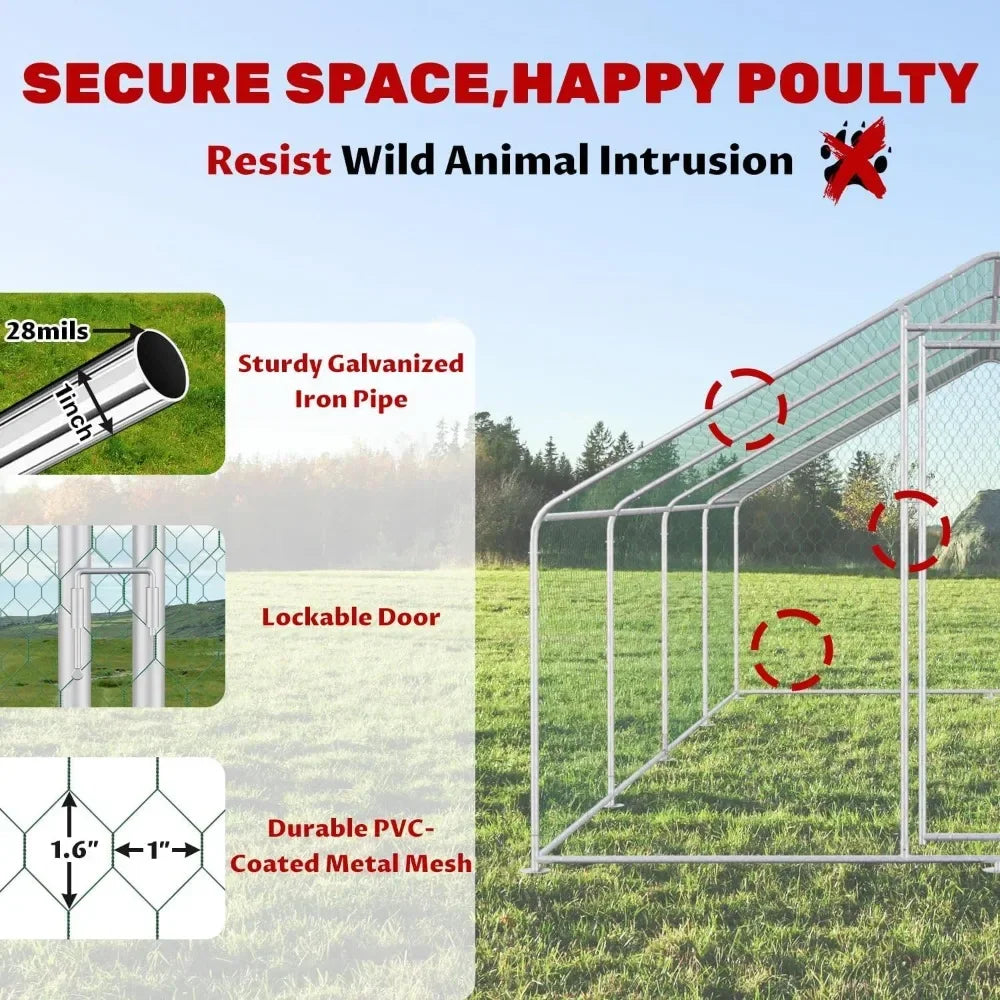 4 Unit Large Metal Walk-in Poultry Cage with Waterproof and Anti-UV Cover