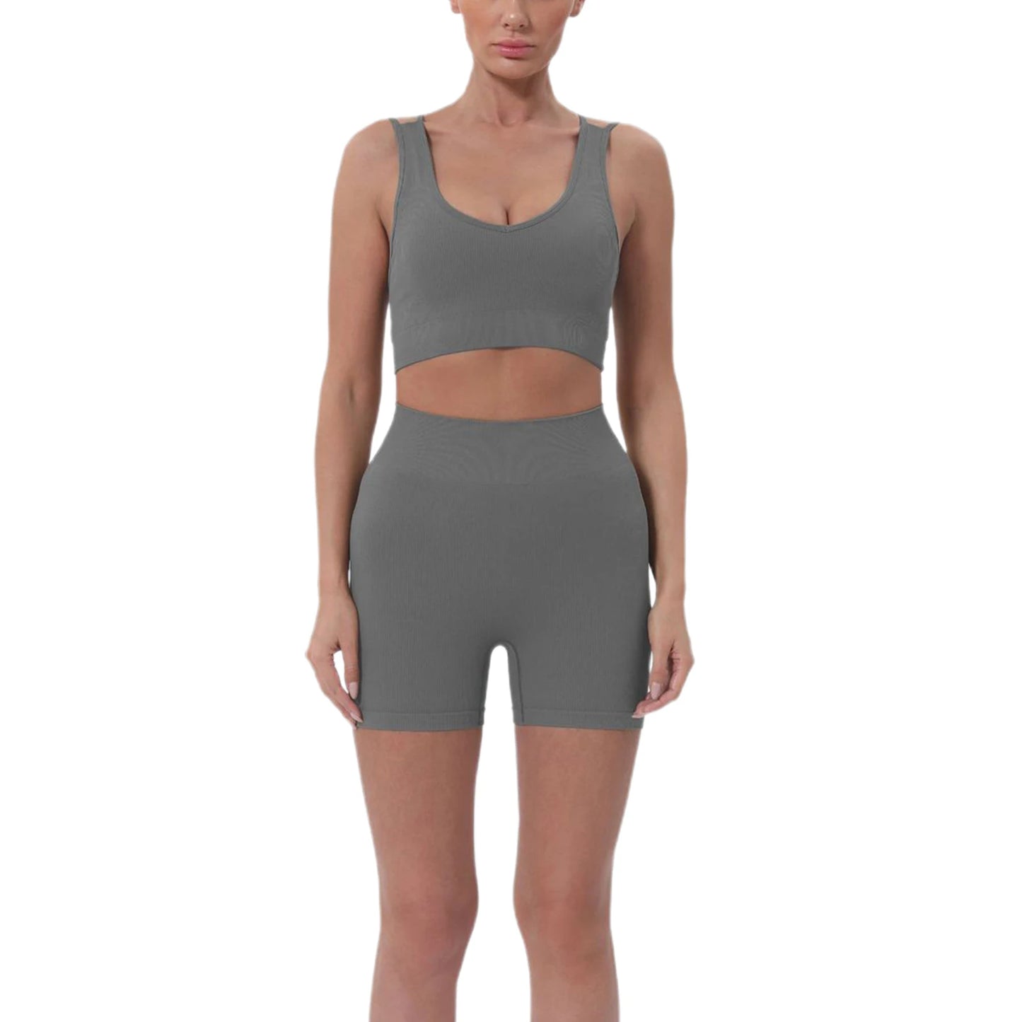 Women's Activewear 2 Piece Sleeveless Crop Top, High Waisted Shorts Set