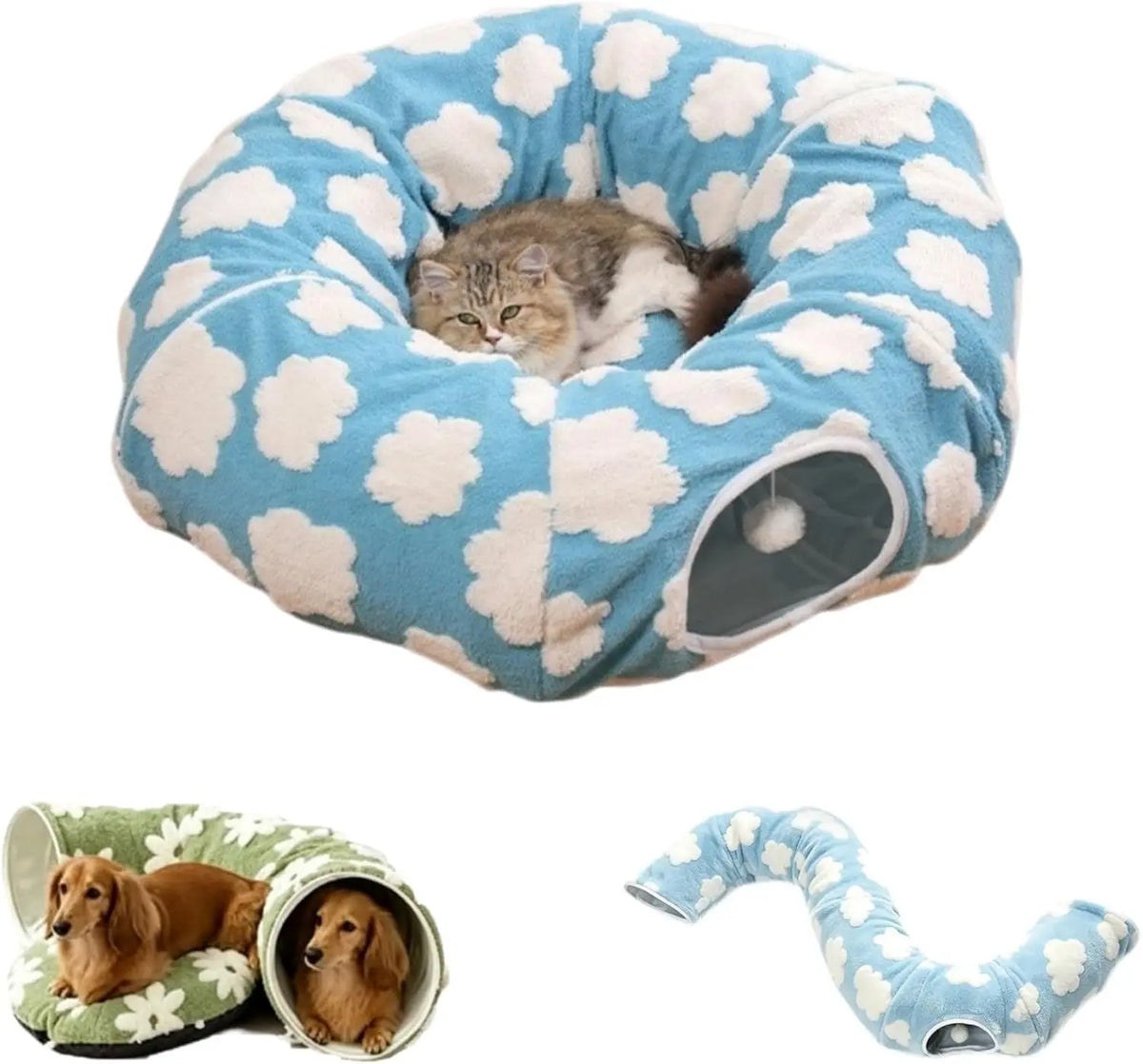Cat Plush Foldable Tunnel Bed for Cozy Indoor Playtime