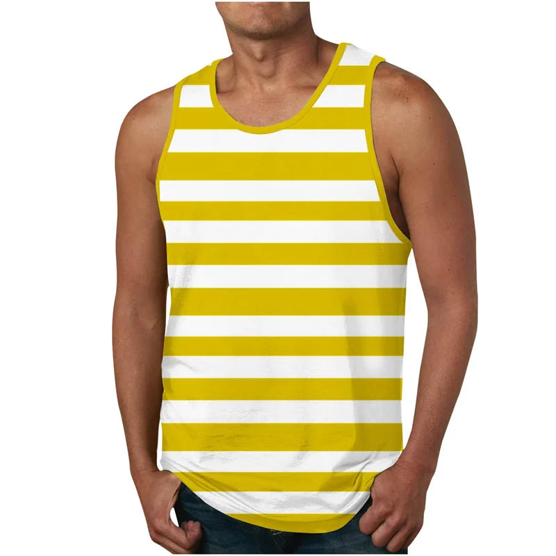 Men's Striped Tank Tops Broadcloth O Neck Sportswear