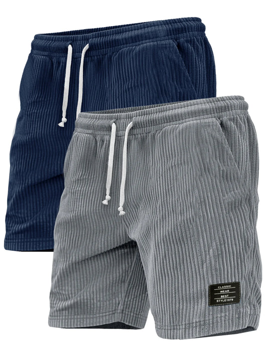Men's Thick Striped Corduroy Shorts 2 Piece Casual Set