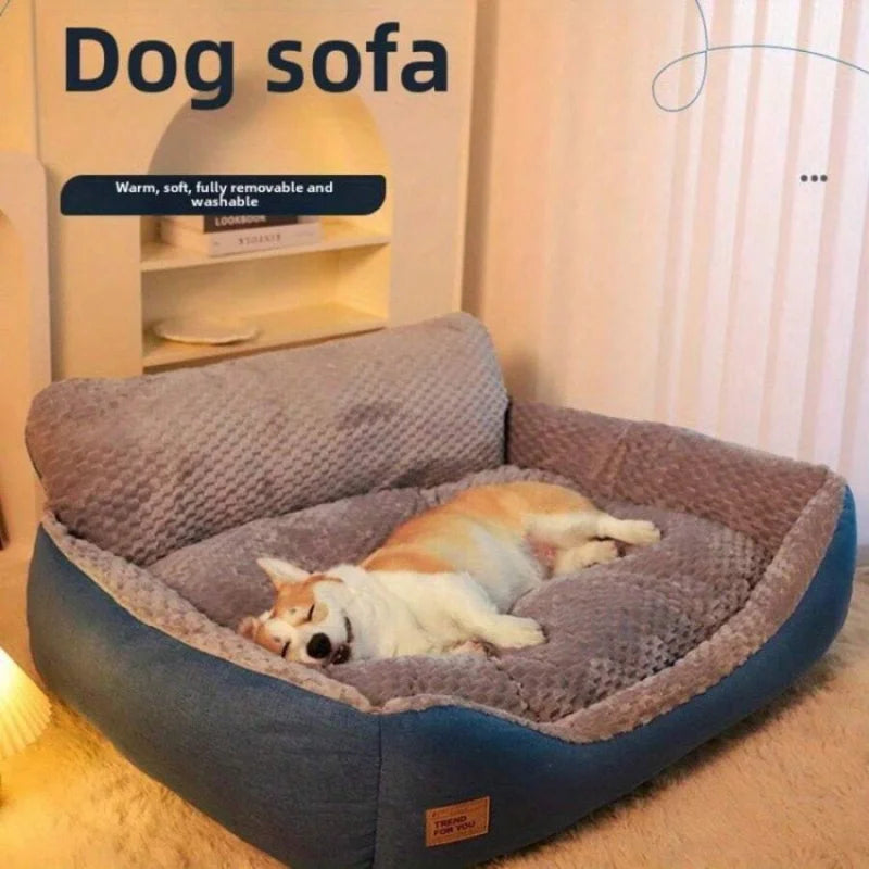 Comfortable Warm Plaid Pattern Dog Bed With Polyester Filling