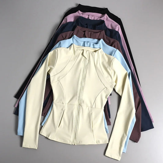 Womens Knit Polyester Long Sleeve Sport Coat Breathable with Pockets