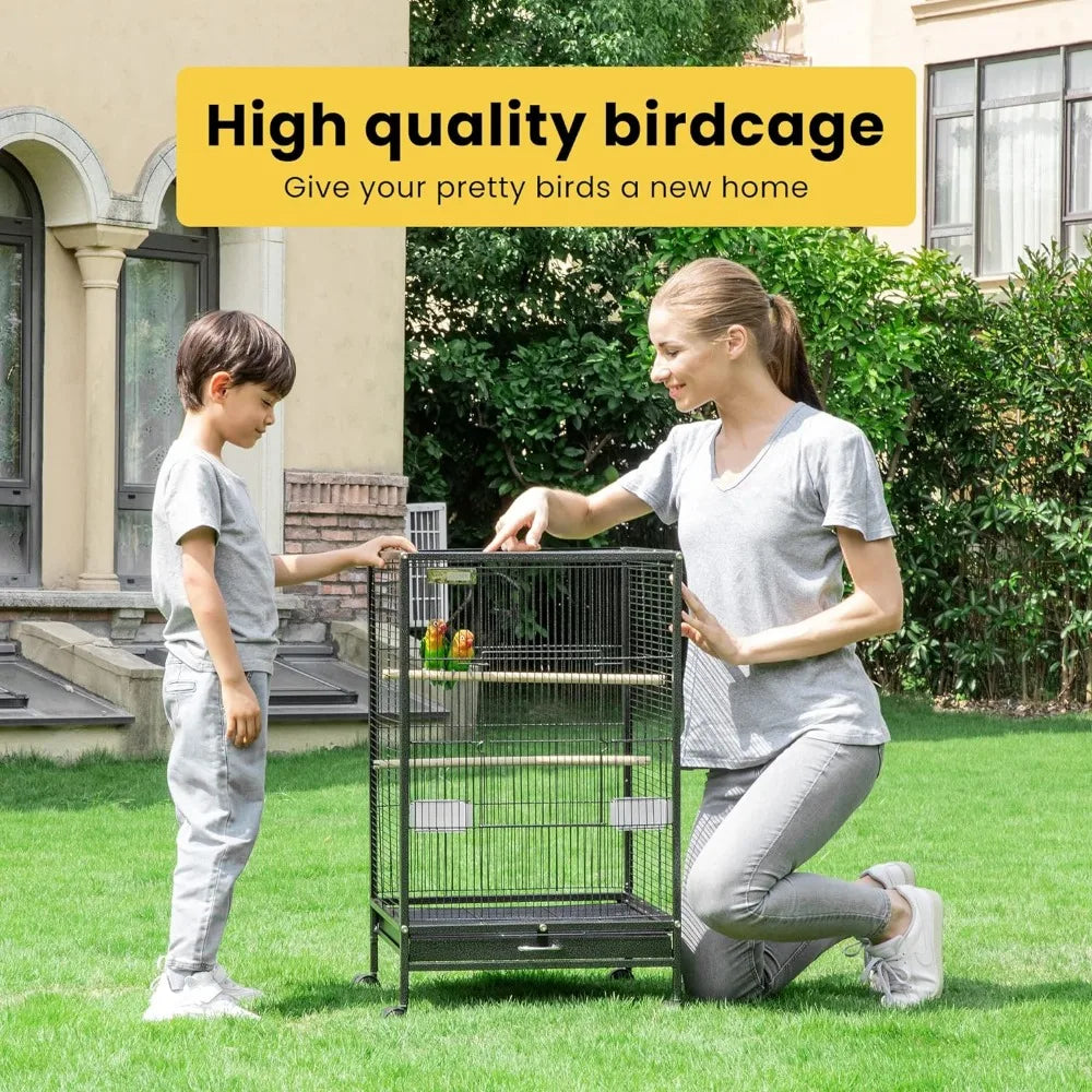 30 Inch Wrought Iron Bird Cage with Wheels