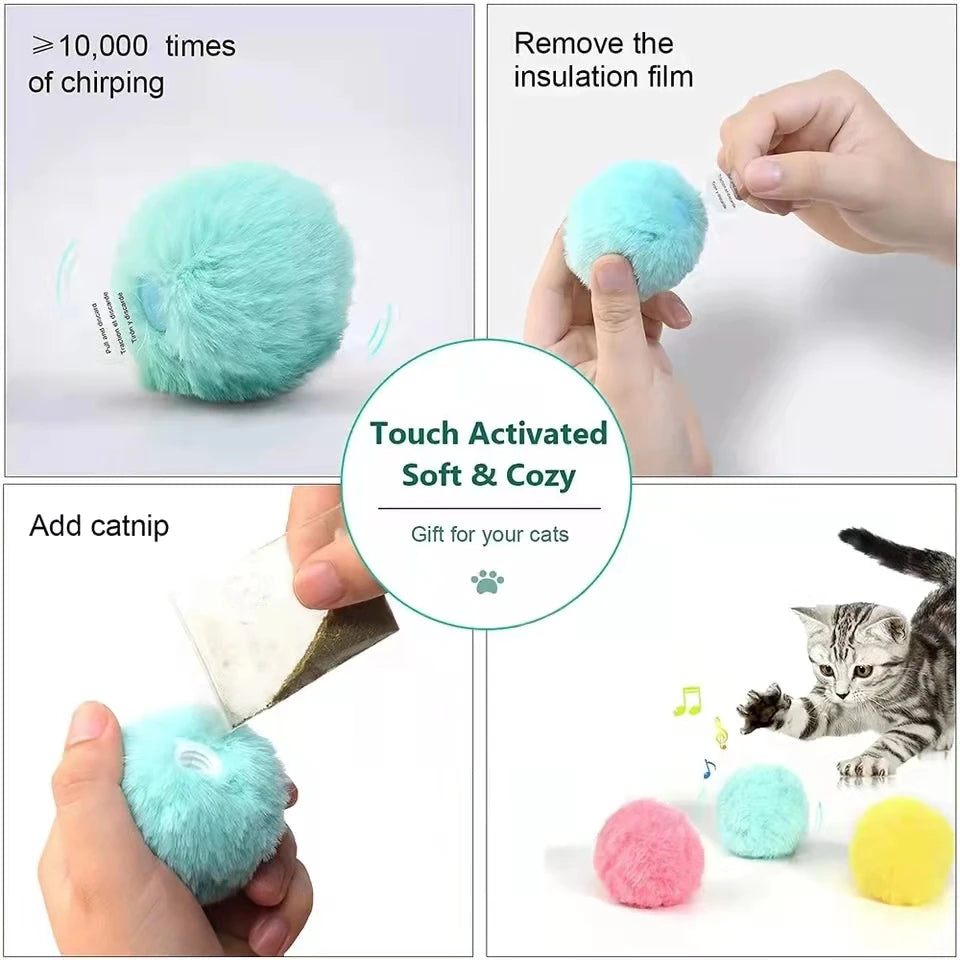 Interactive Plush Cat Ball Squeak Toy With Catnip Training