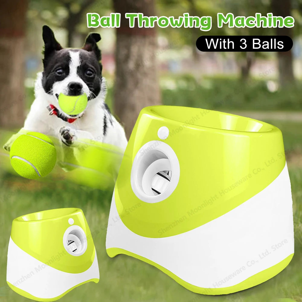 Automatic Dog Ball Launcher With 3 Tennis Balls Indoor Outdoor
