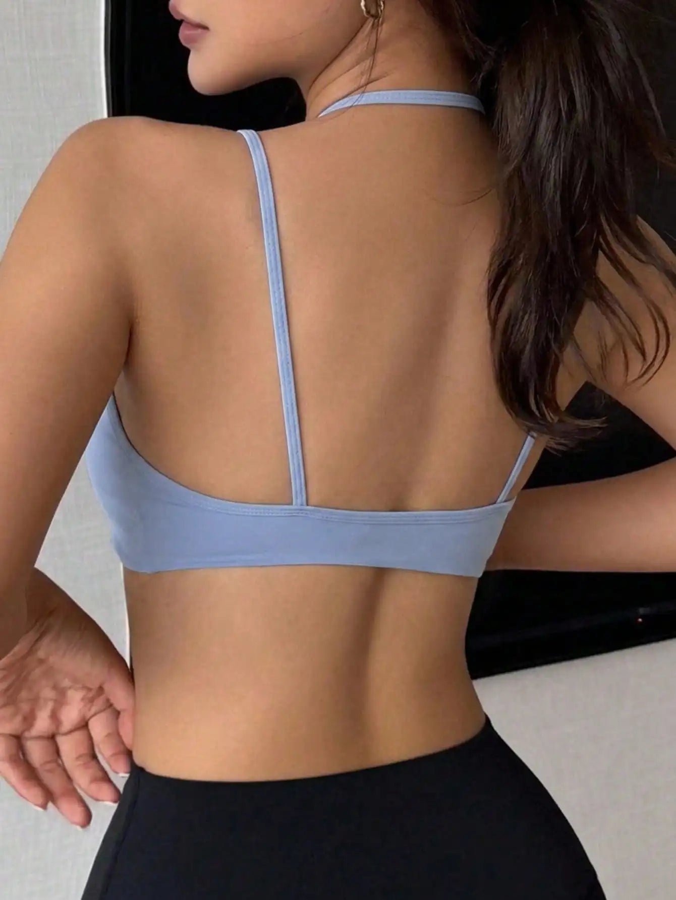 Womens Halter Twist Front Yoga Sports Bra With Gather Detailing