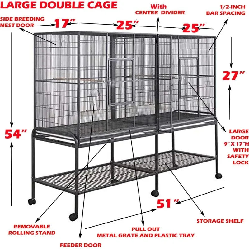 Large Double Bird Cage with Removable Rolling Stand