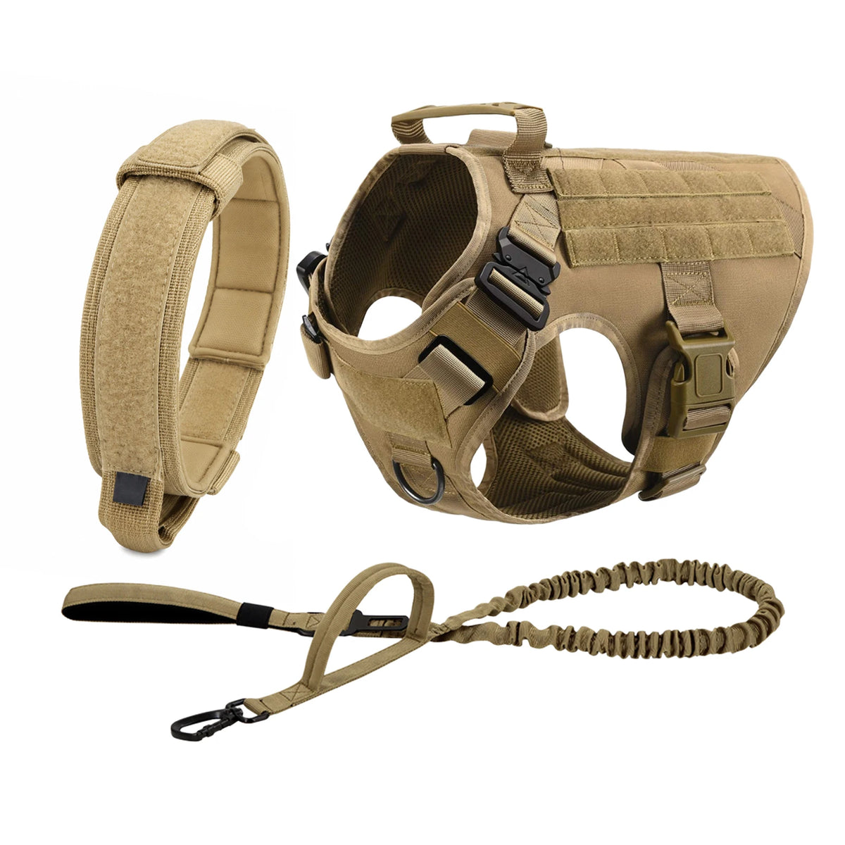 Tactical Dog Harness Collar Leash with Pouches For Medium & Large Dogs