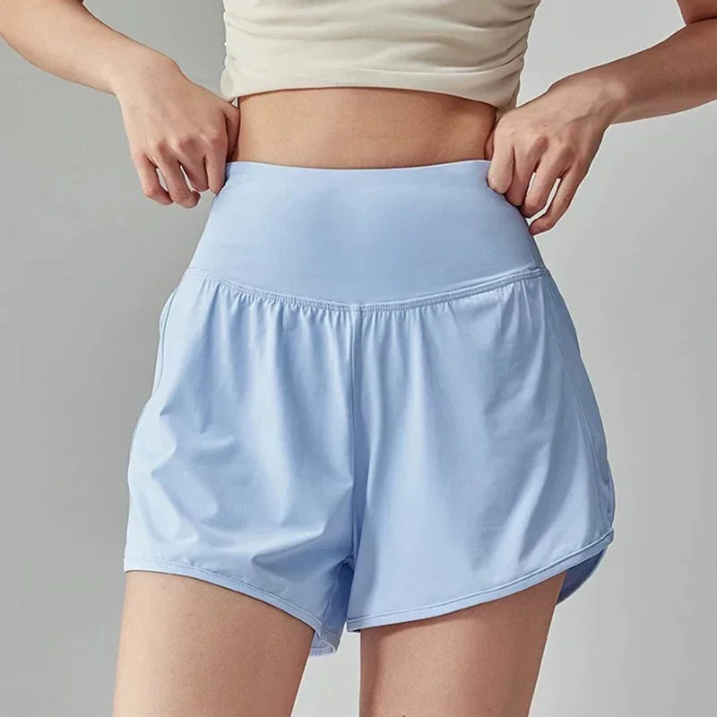 Women High Waist Yoga Sports Shorts With Anti Glare Lining