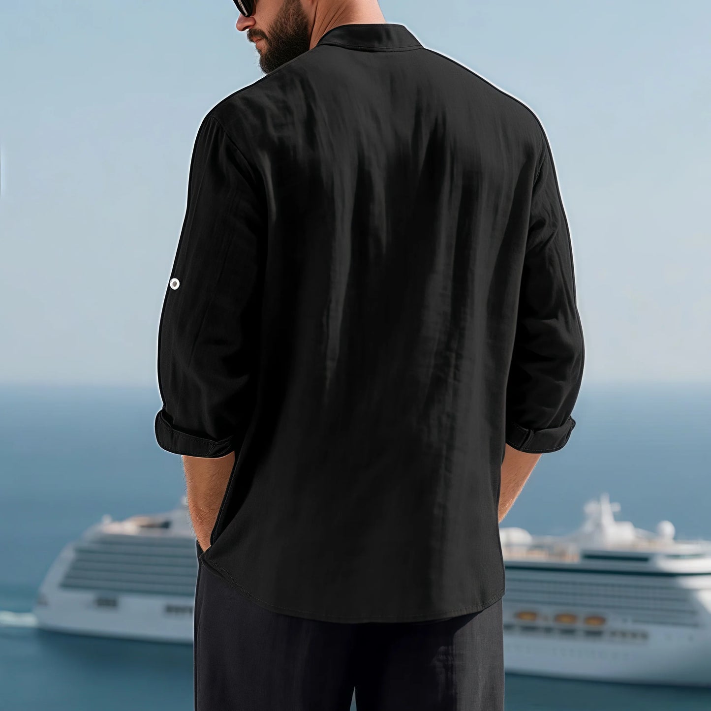Mens Linen Button Down Long Sleeve Shirt Relaxed Fit