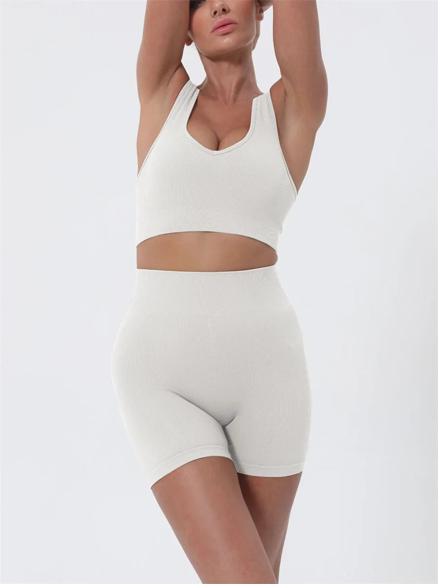 Women's Activewear 2 Piece Sleeveless Crop Top, High Waisted Shorts Set