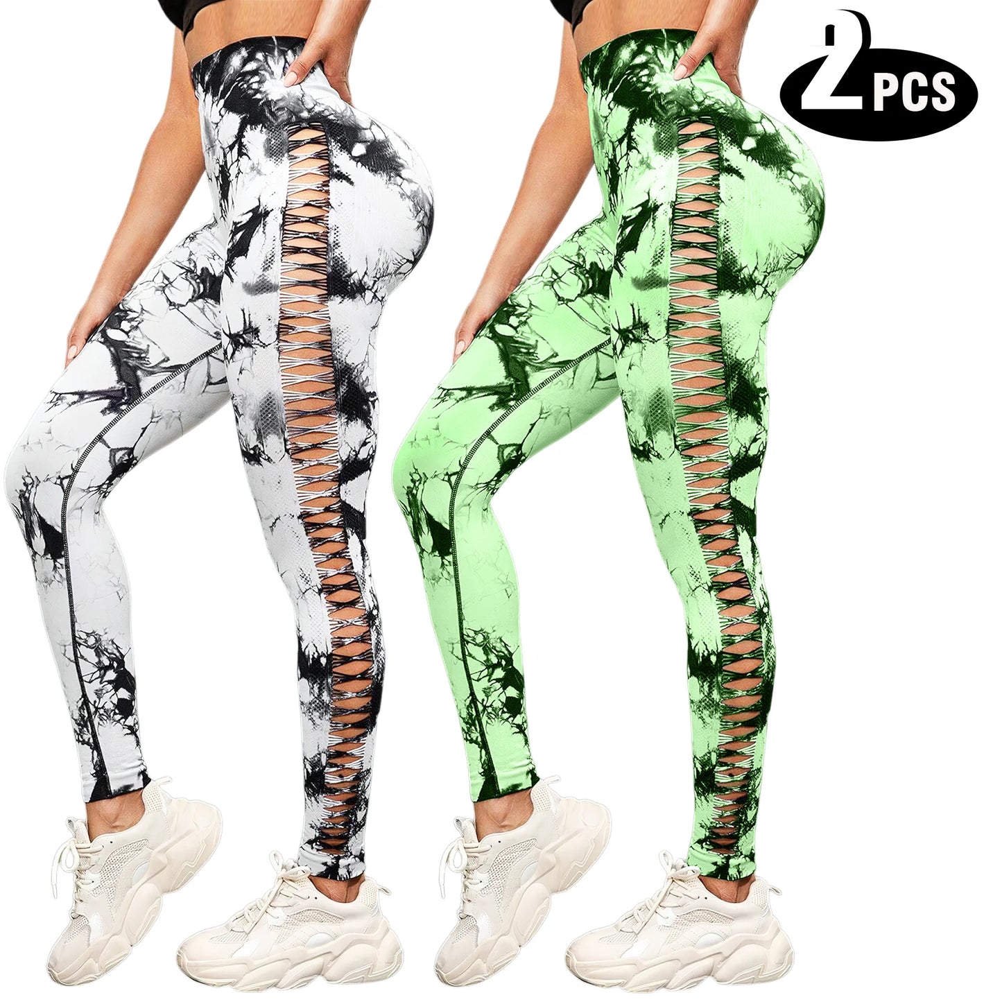 Women High Waisted Fitness Leggings 2 Pack For Gym Running