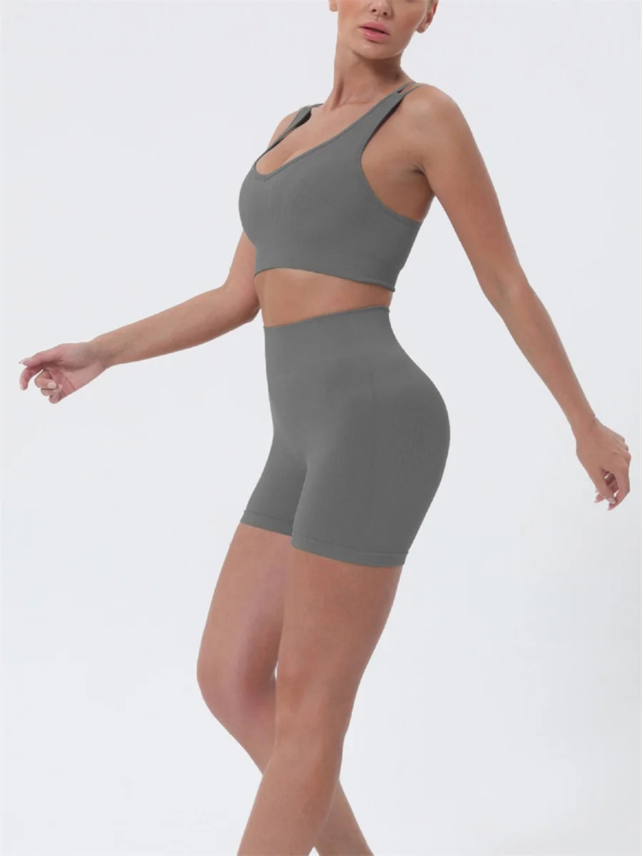 Women's Activewear 2 Piece Sleeveless Crop Top, High Waisted Shorts Set