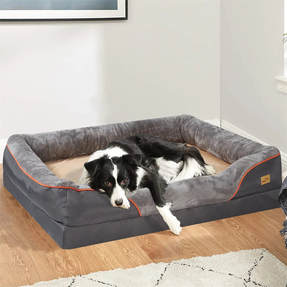 Large Orthopedic Dog Bed with Memory Foam Waterproof Removable Cover