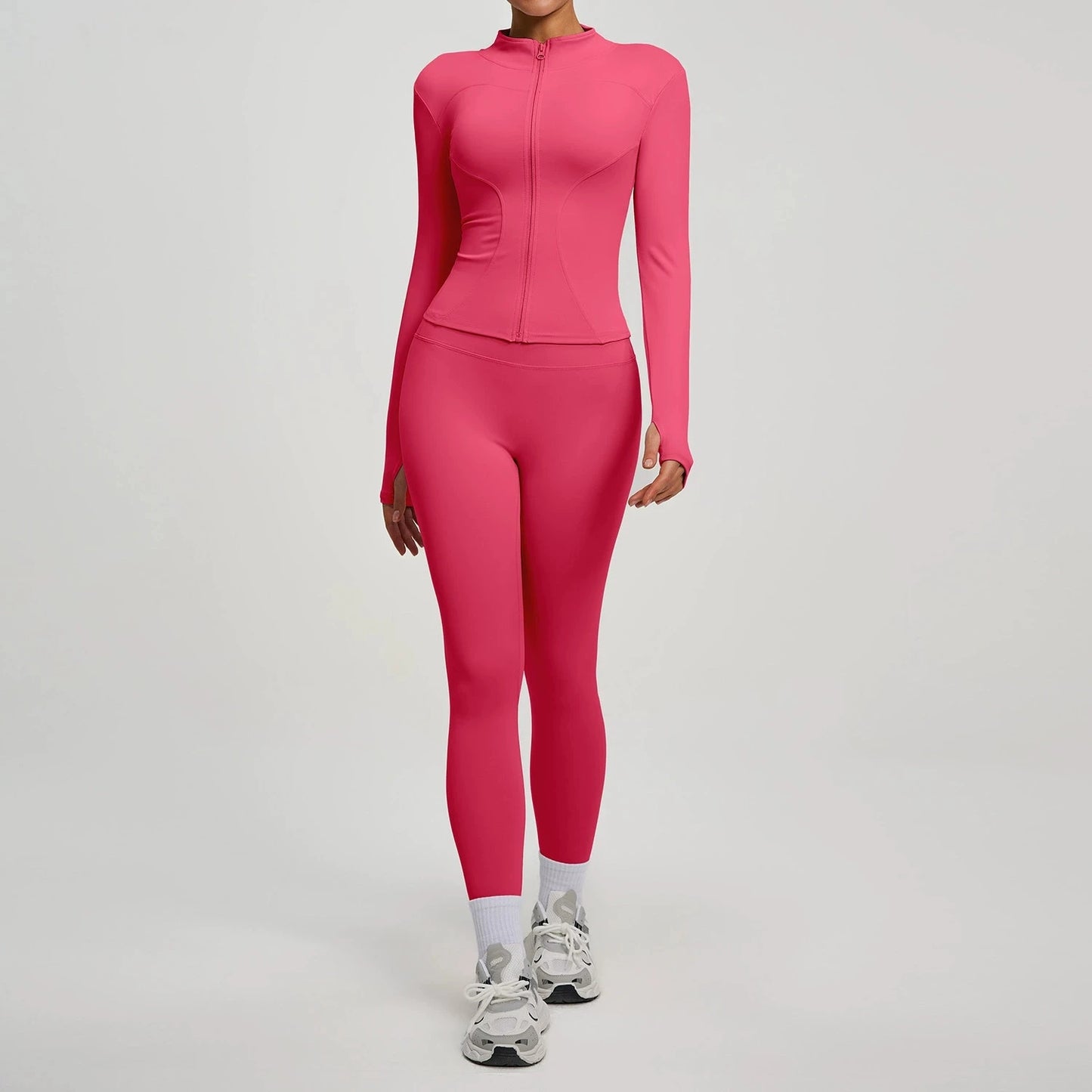 Women's 2Pcs Zipper Long Sleeve Top And Leggings Set