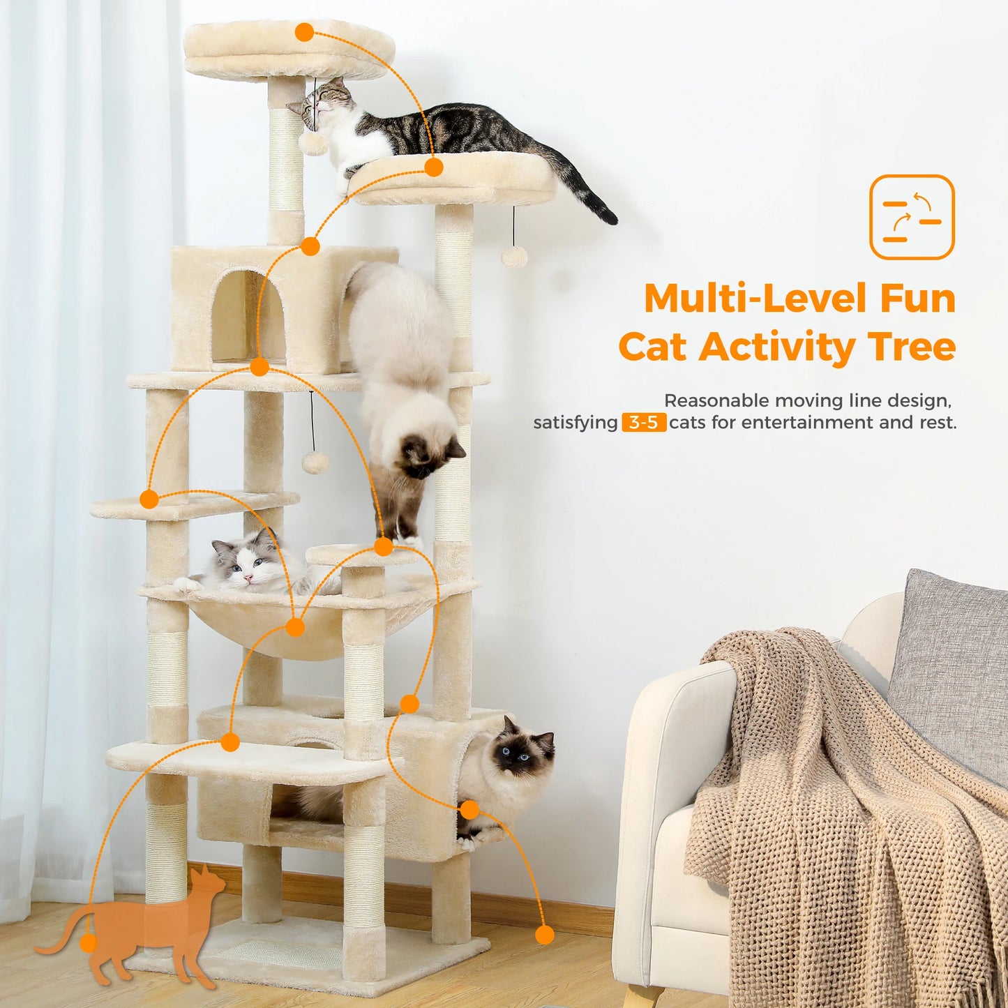 Large Cat Tree And Tower For Indoor Cats With Hammocks