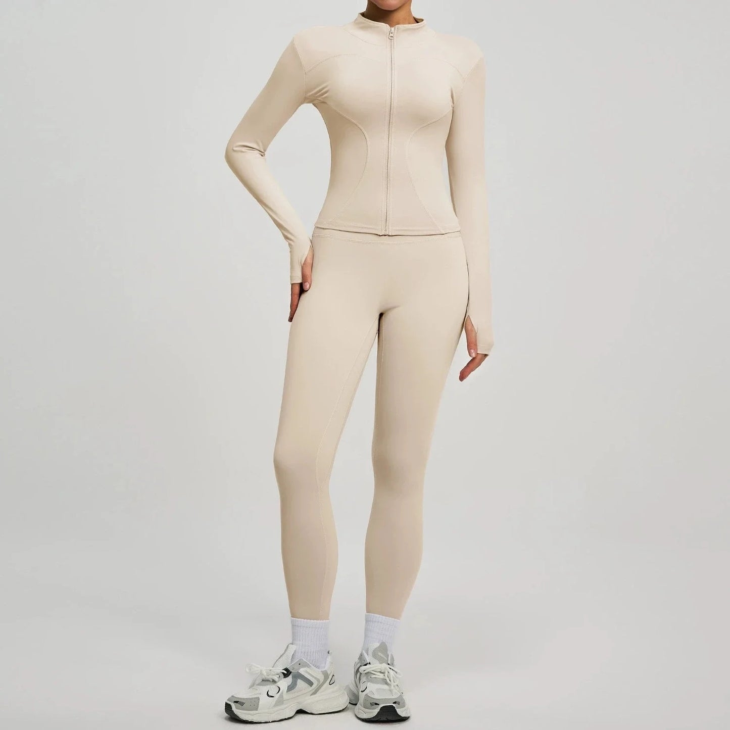 Women's 2Pcs Zipper Long Sleeve Top And Leggings Set