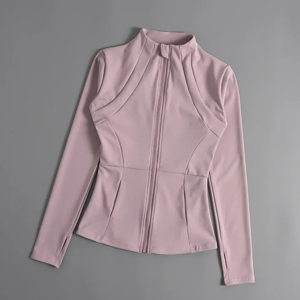 Womens Knit Polyester Long Sleeve Sport Coat Breathable with Pockets