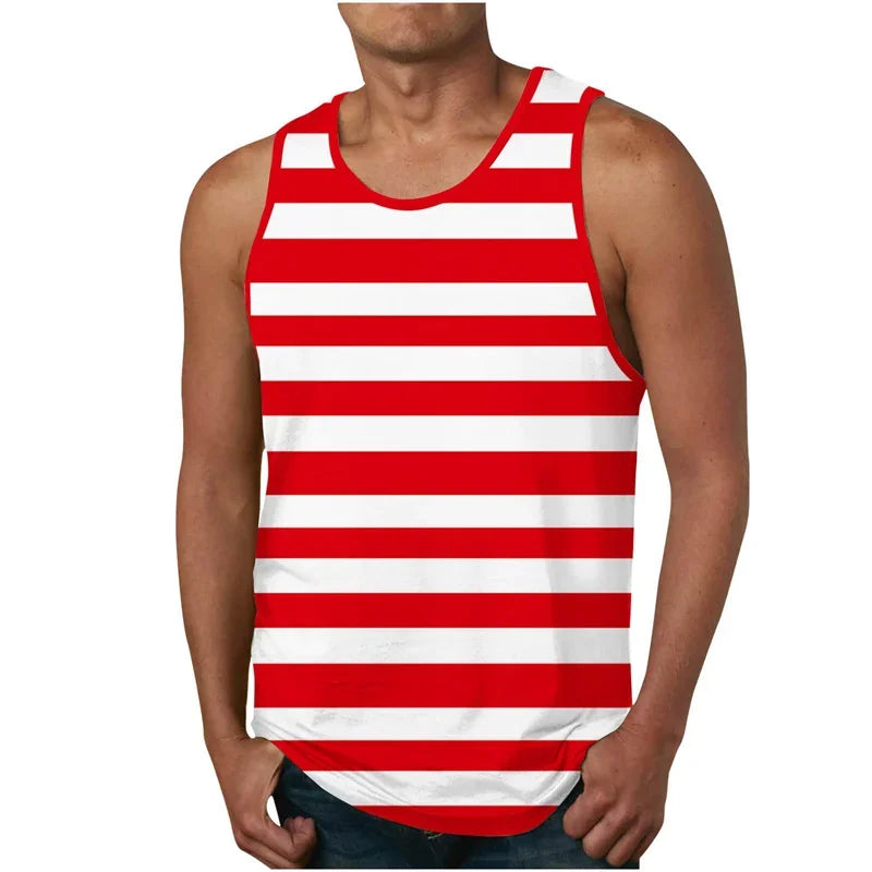 Men's Striped Tank Tops Broadcloth O Neck Sportswear