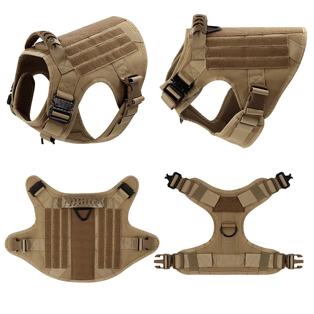 Tactical Dog Harness Collar Leash with Pouches For Medium & Large Dogs