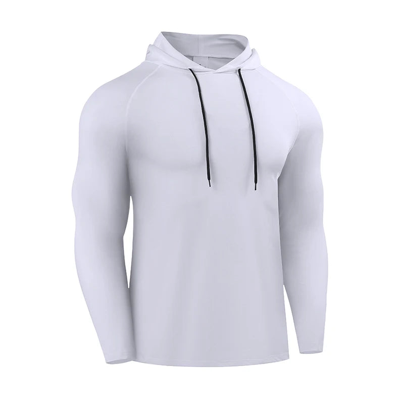 Mens Fitness Hooded T Shirt Polyester Training Top