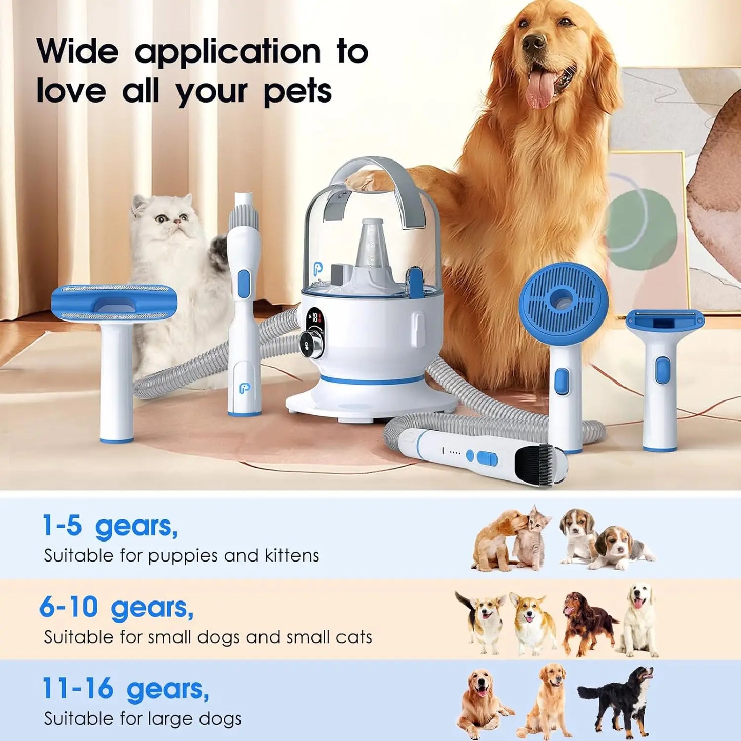 Pet Grooming Kit With Vacuum And 5 Grooming Tools Pro