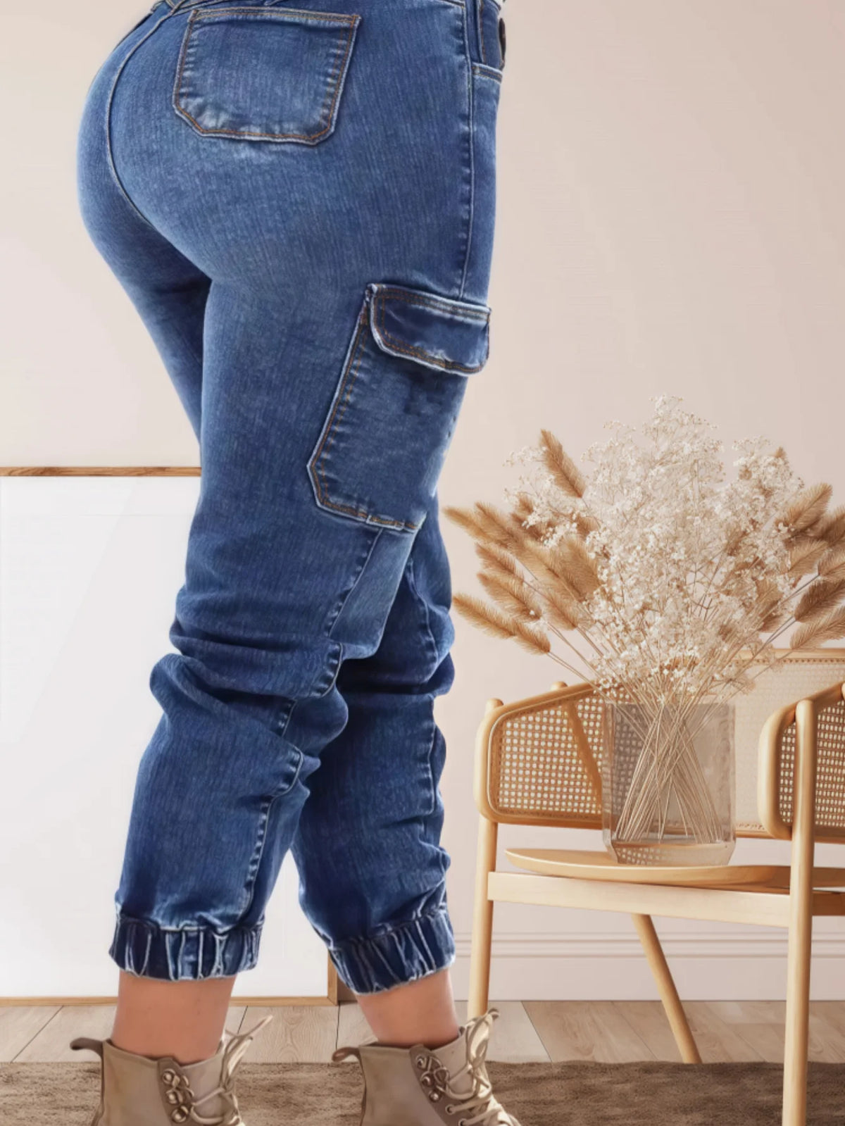 Women’s High Waist Cargo Jeans With Utility Pocket Style