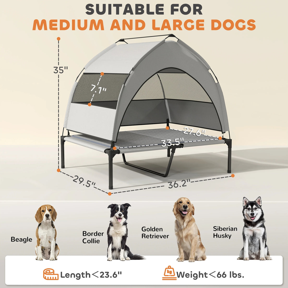 Portable Elevated Dog Bed With Removable Canopy And Storage Bag