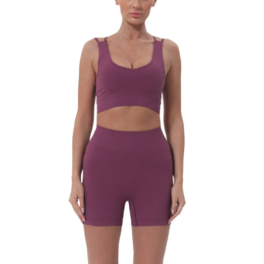 Women's Activewear 2 Piece Sleeveless Crop Top, High Waisted Shorts Set