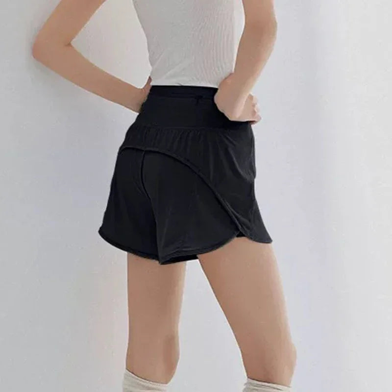 Women High Waist Yoga Sports Shorts With Anti Glare Lining