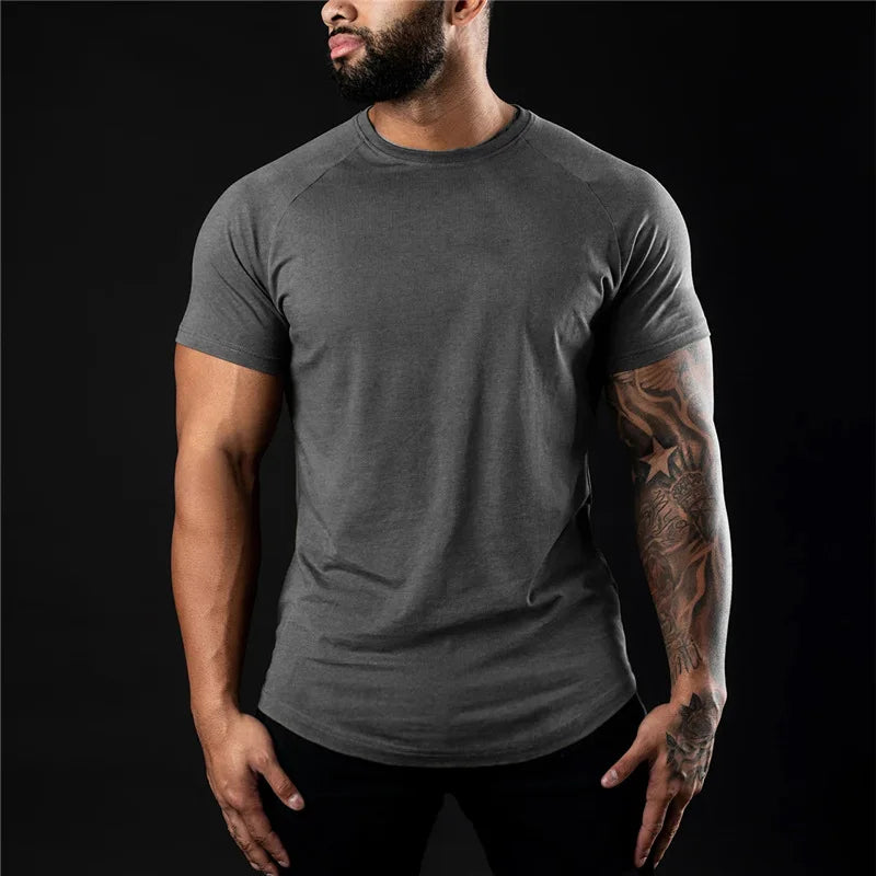 Plain Gym Tee For Mens Cotton Breathable Slim Fit Workout