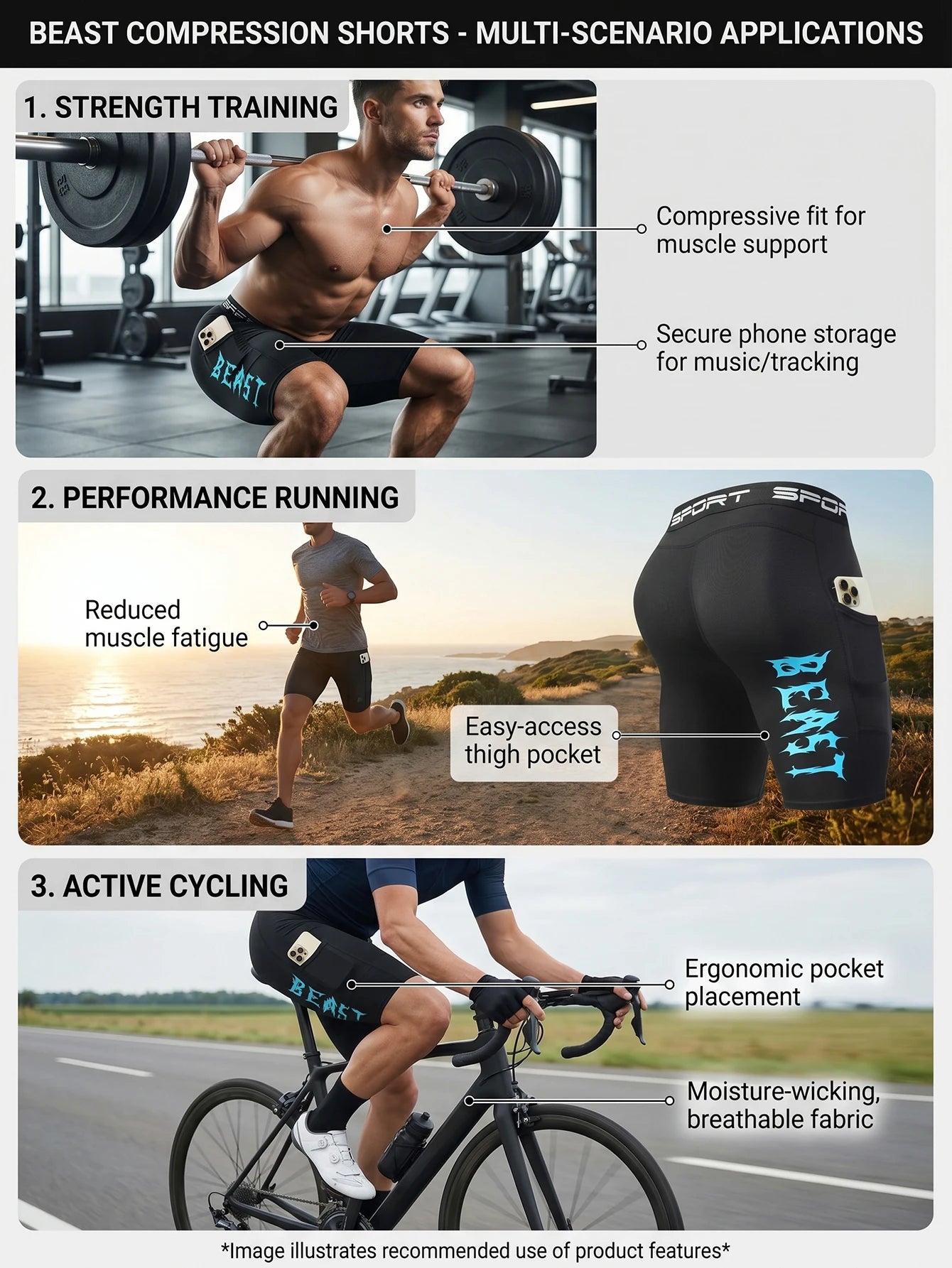Men's Sports Compression Shorts With Phone Pocket For Running