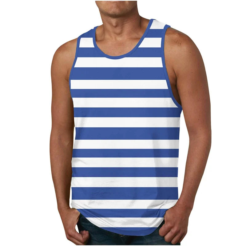 Men's Striped Tank Tops Broadcloth O Neck Sportswear