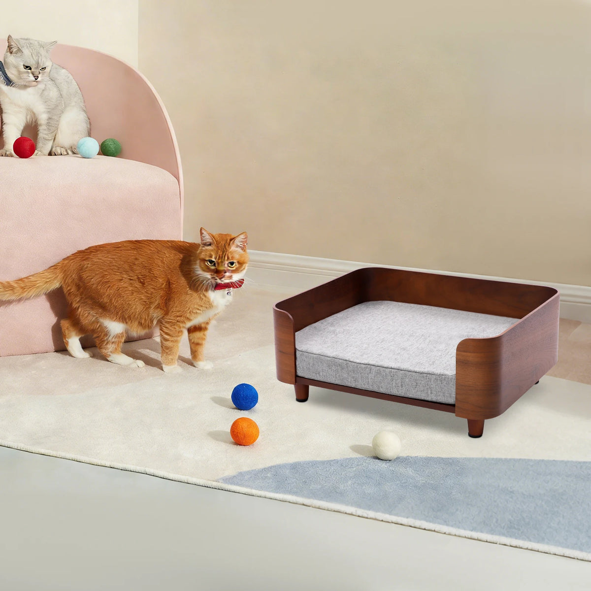 Small Dogs or Cats Elevated Pet Sofa Bed  with Wood Legs and 1.97in Cushion