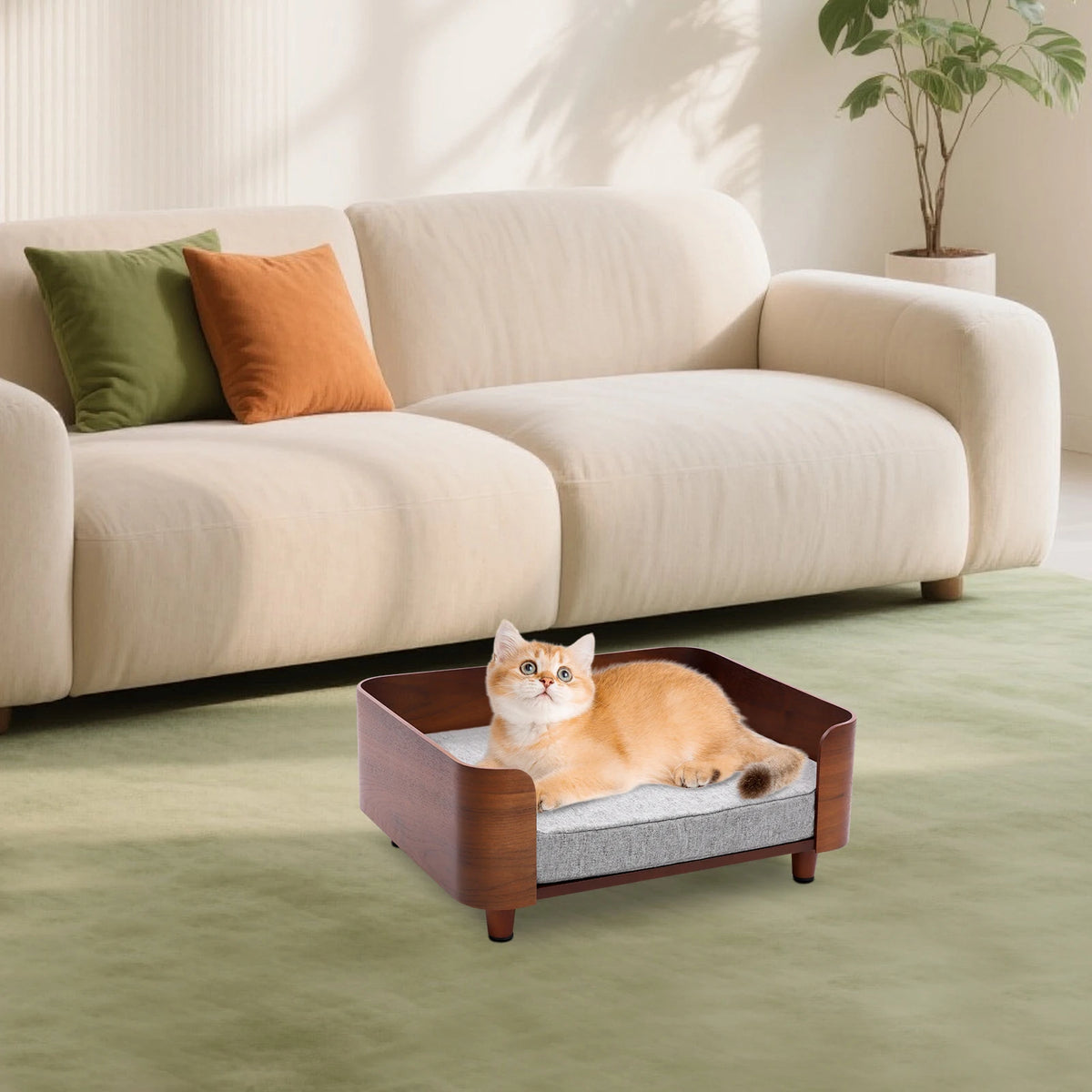 Small Dogs or Cats Elevated Pet Sofa Bed  with Wood Legs and 1.97in Cushion