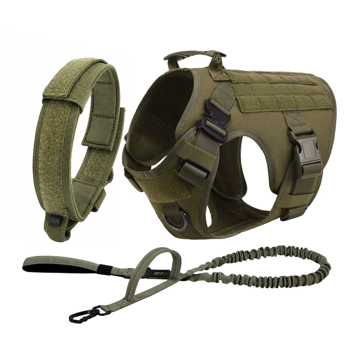 Tactical Dog Harness Collar Leash with Pouches For Medium & Large Dogs