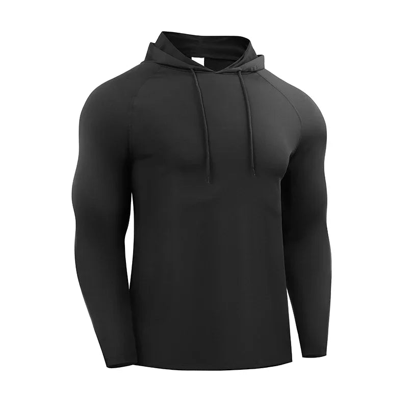 Mens Fitness Hooded T Shirt Polyester Training Top