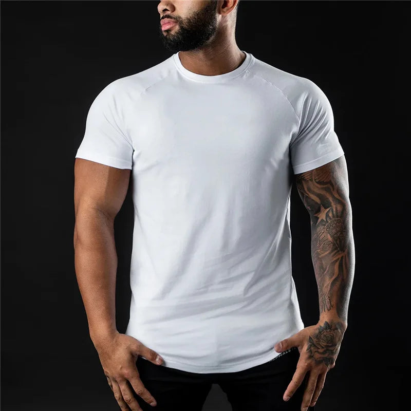 Plain Gym Tee For Mens Cotton Breathable Slim Fit Workout