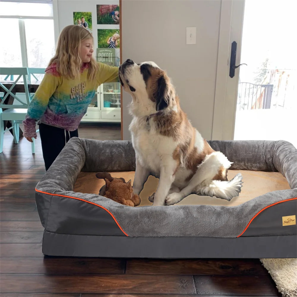 Large Orthopedic Dog Bed with Memory Foam Waterproof Removable Cover