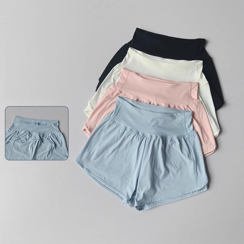 Women High Waist Yoga Sports Shorts With Anti Glare Lining