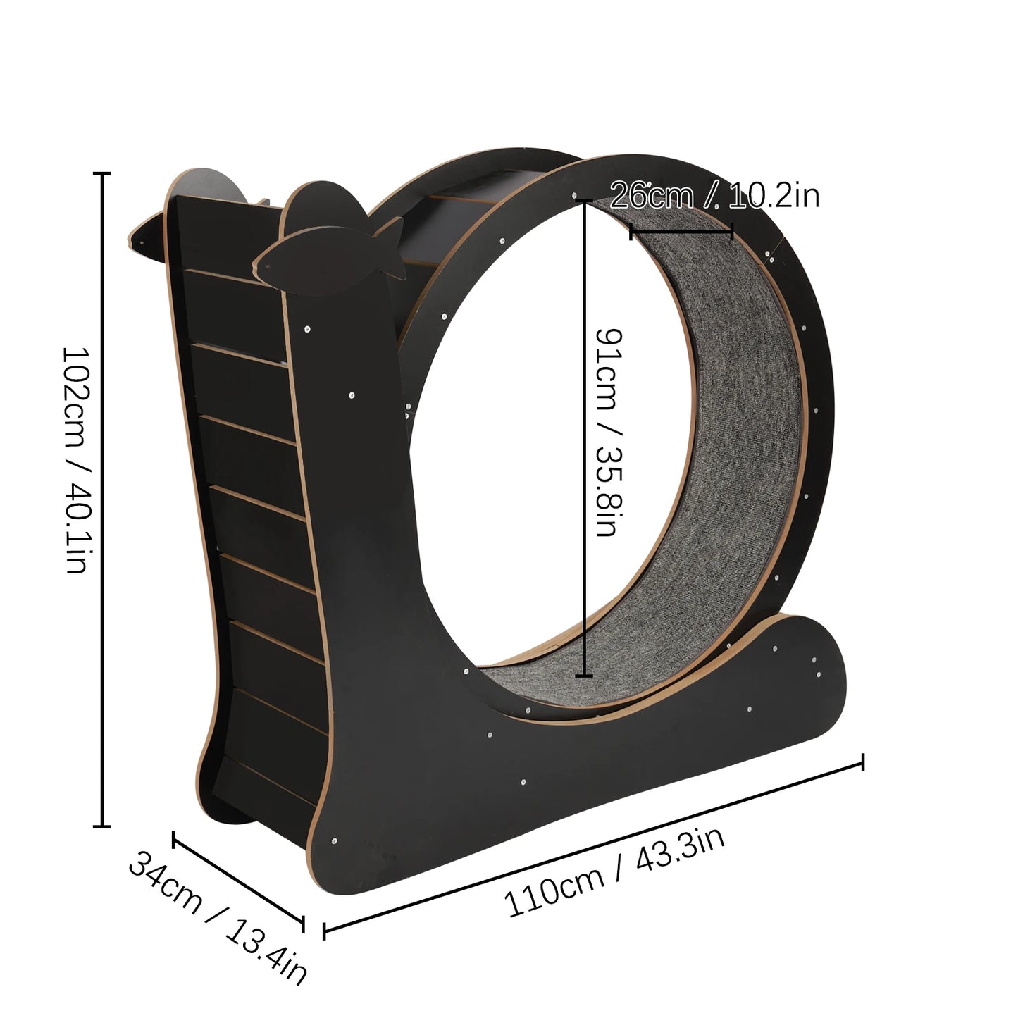 Cat Exercise Wheel With Carpeted Runway And High Fiber Board