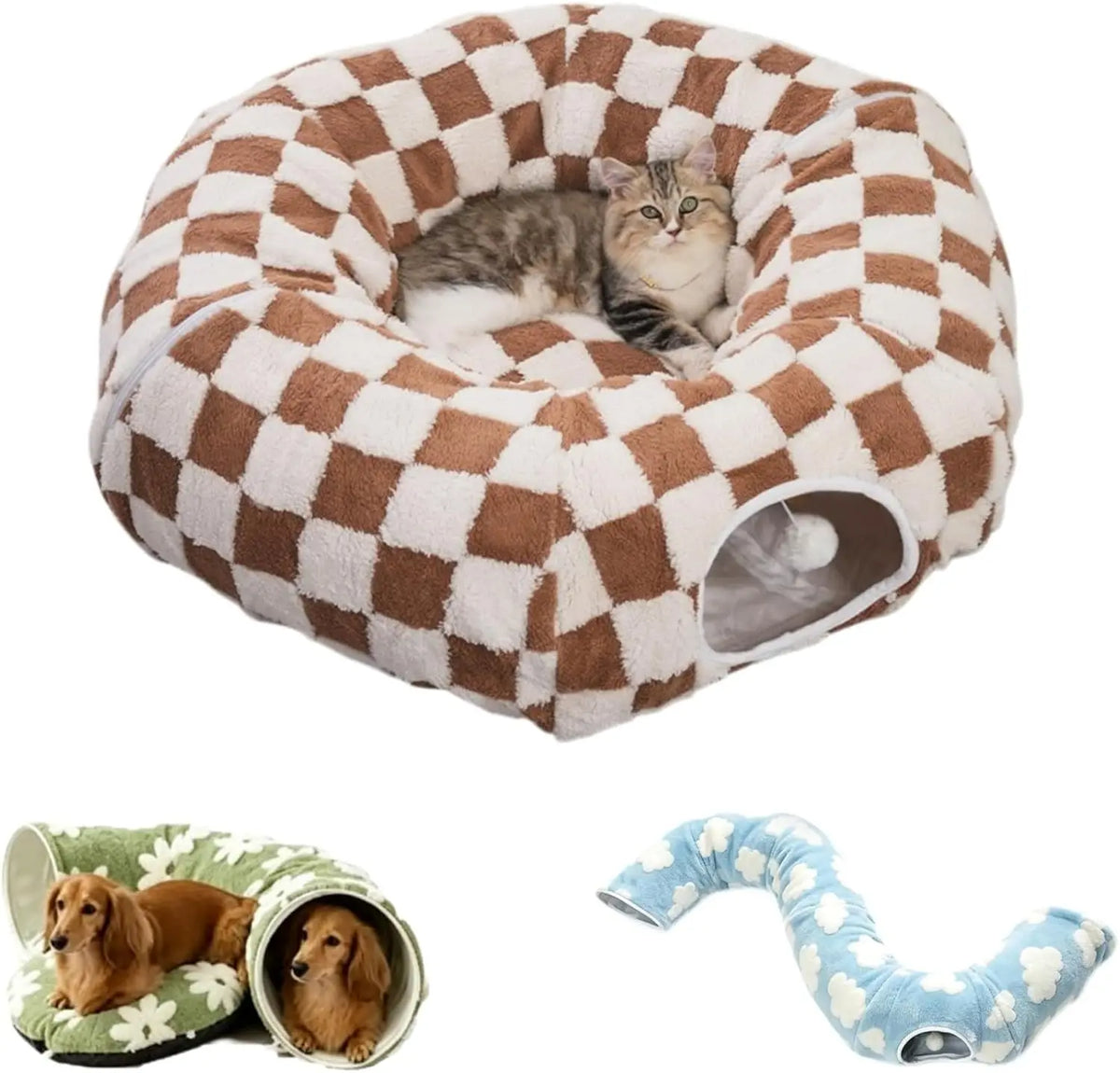 Cat Plush Foldable Tunnel Bed for Cozy Indoor Playtime
