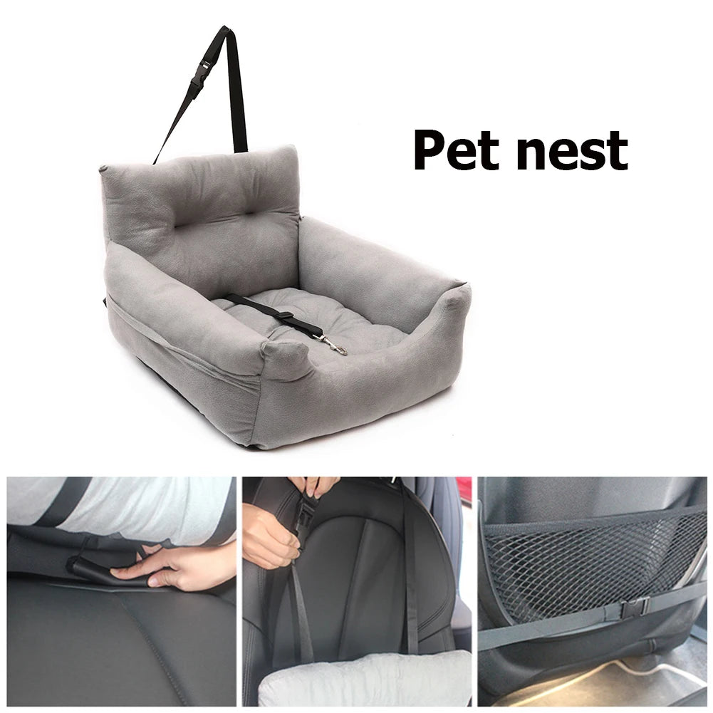 Soft Plush Car Seat Bed With Safety Leash For Pets