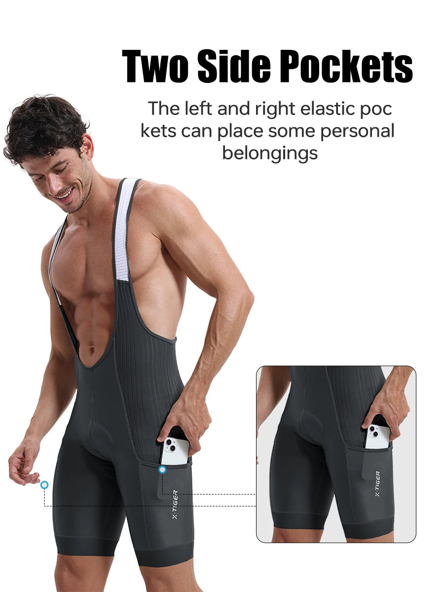 Men's Cycling Bib Pants Anti Slip Leg Grips Padded