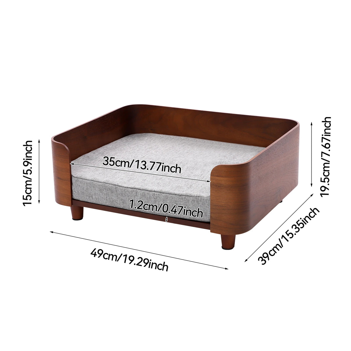 Small Dogs or Cats Elevated Pet Sofa Bed  with Wood Legs and 1.97in Cushion