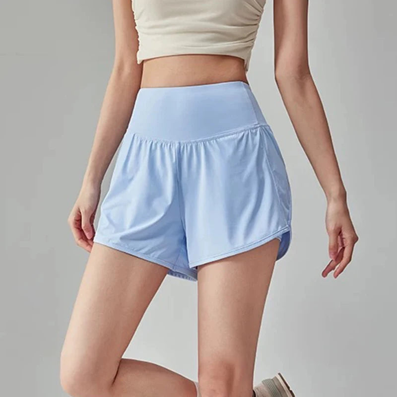 Women High Waist Yoga Sports Shorts With Anti Glare Lining