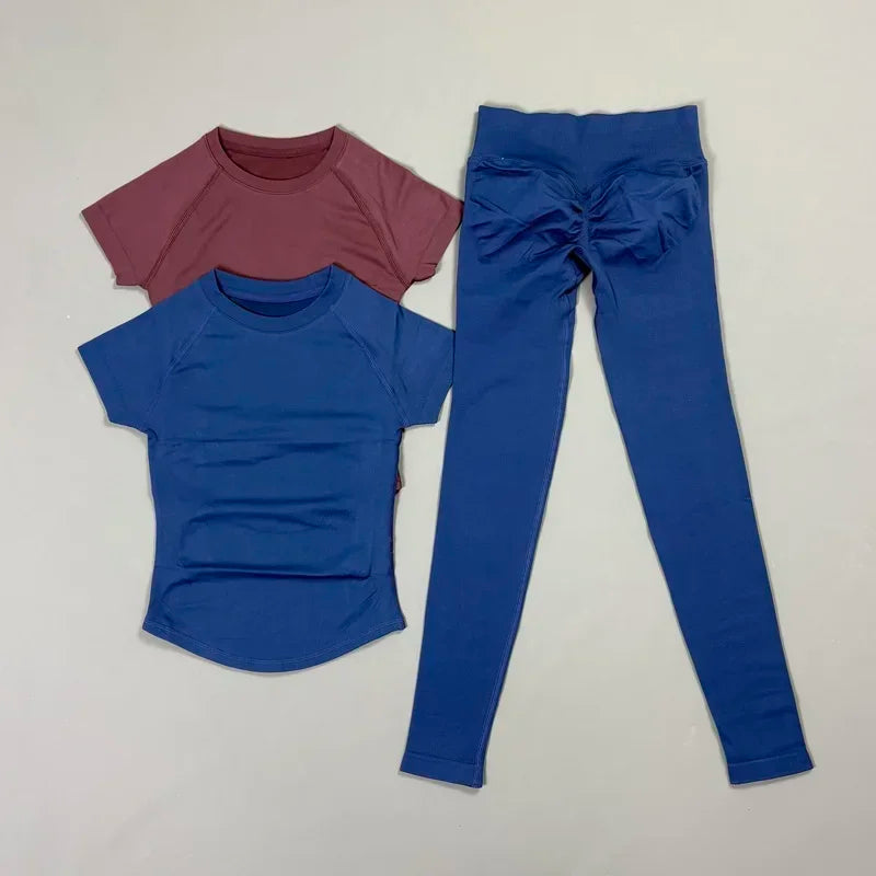 Women Seamless Athletic Workout Set With Butt Lifting Top