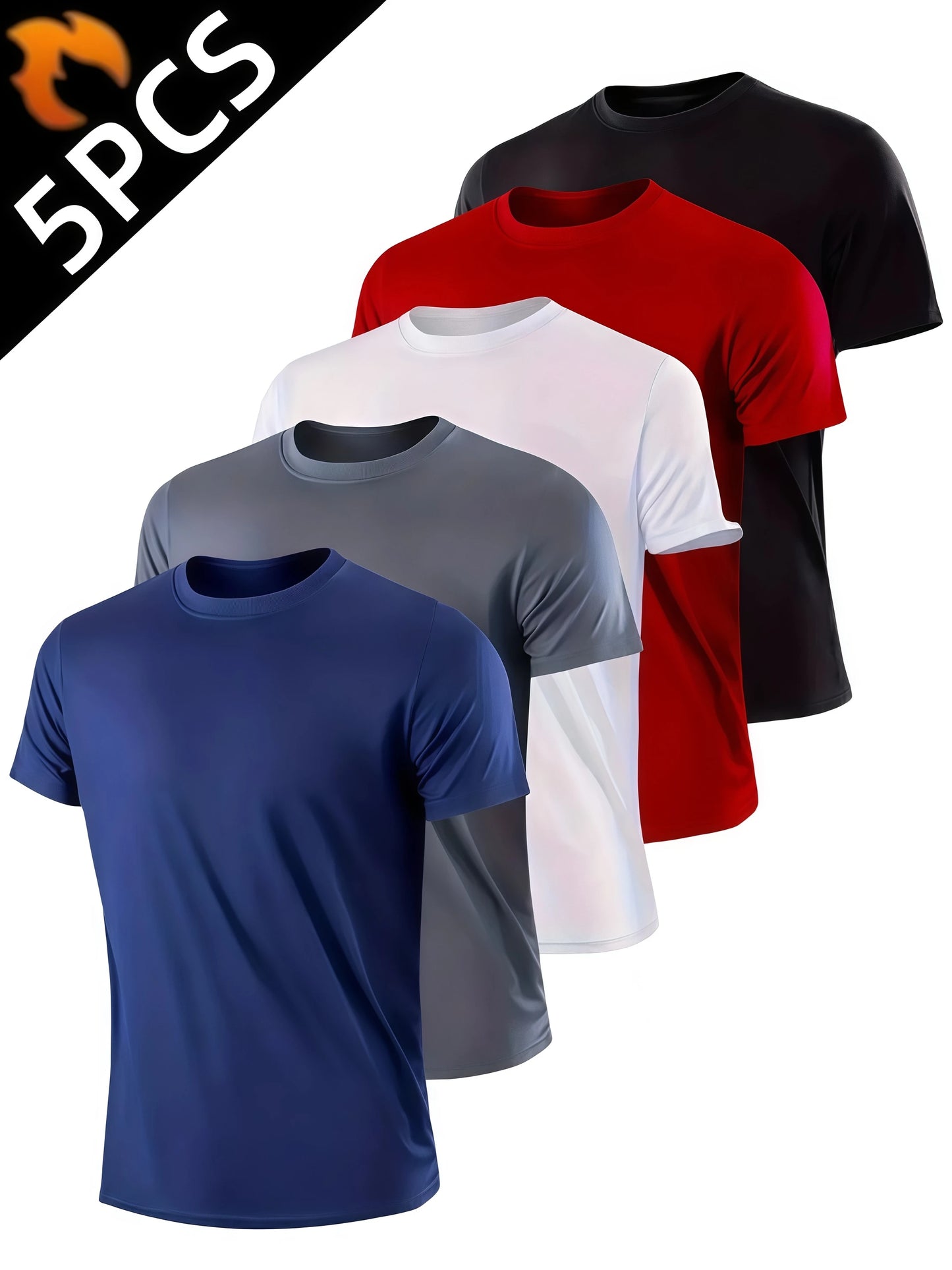 Men Quick Dry Basic Short Sleeve Shirts 5 Pack Essential